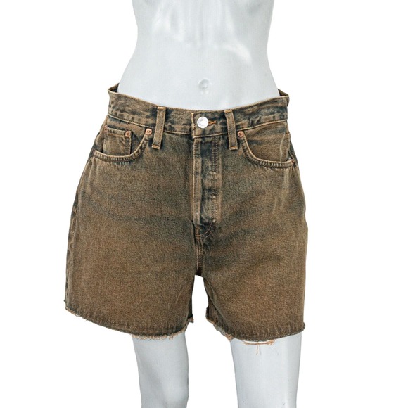 RE/Done Women's 90s Low Slung Shorts Denim Brown Blue Size 30